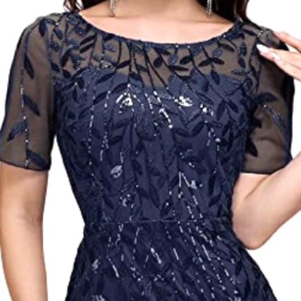 NWT Illusion Embroidered Sequin Mermaid Long Formal Evening Gown Dress 16/18 ?? - Picture 2 of 10
